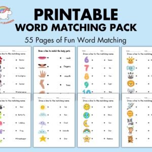 55 Printable Matching Names Worksheets, Match the Picture, Kindergarten Preschool Activity, Busybook, Educational Pages, Teaching resources