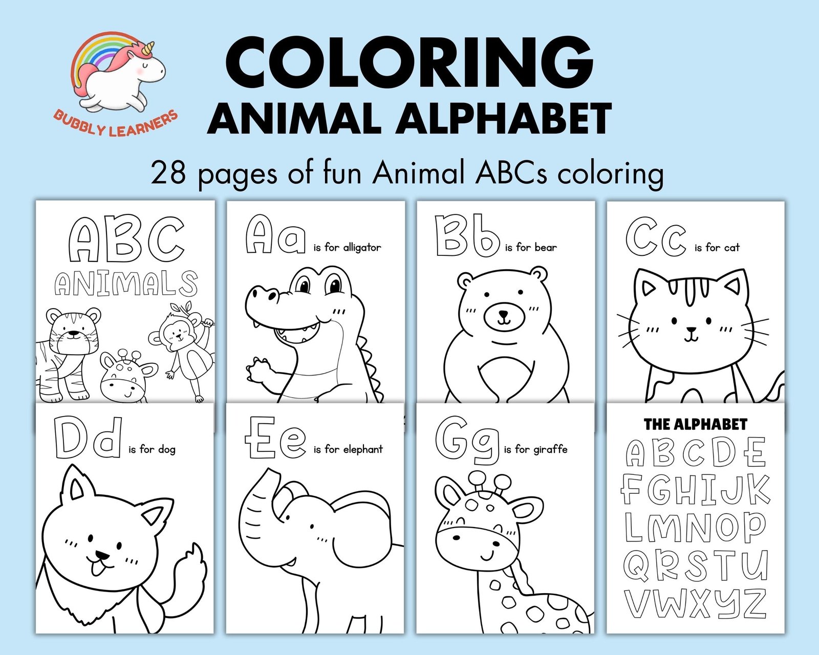 Big ABC Coloring Pages, Animal Alphabet Preschool Color of the Week Worksheet, Printable Toddler Learning Letters Activity, First ABC Book - Image 2