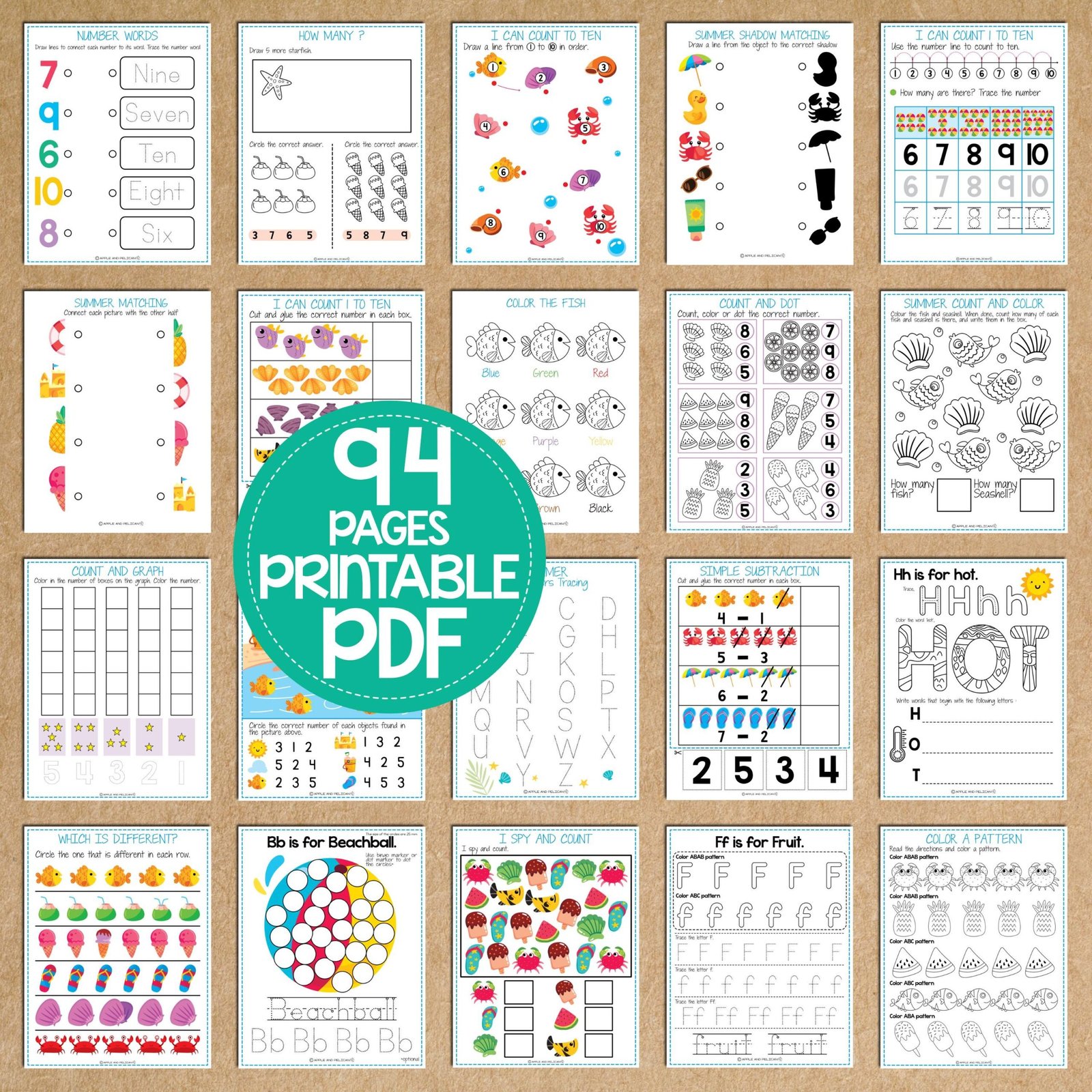 Summer Preschool Kindergarten Activity Packet, Summer Kids Activity, Homeschool Printable, Preschool Kindergarten Summer Worksheet - Image 2