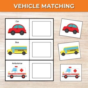 Transportation Matching Game, Toddler Matching Activity, Preschool Learning, Montessori Material, Homeschool Resource