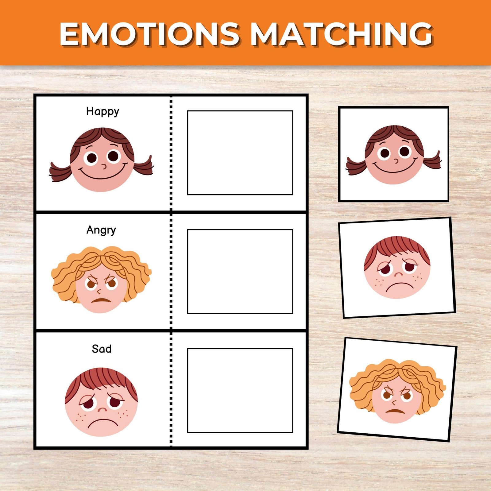 Emotions Matching Game, Toddler Matching Activity, Preschool Learning, Montessori Material, Homeschool Resource