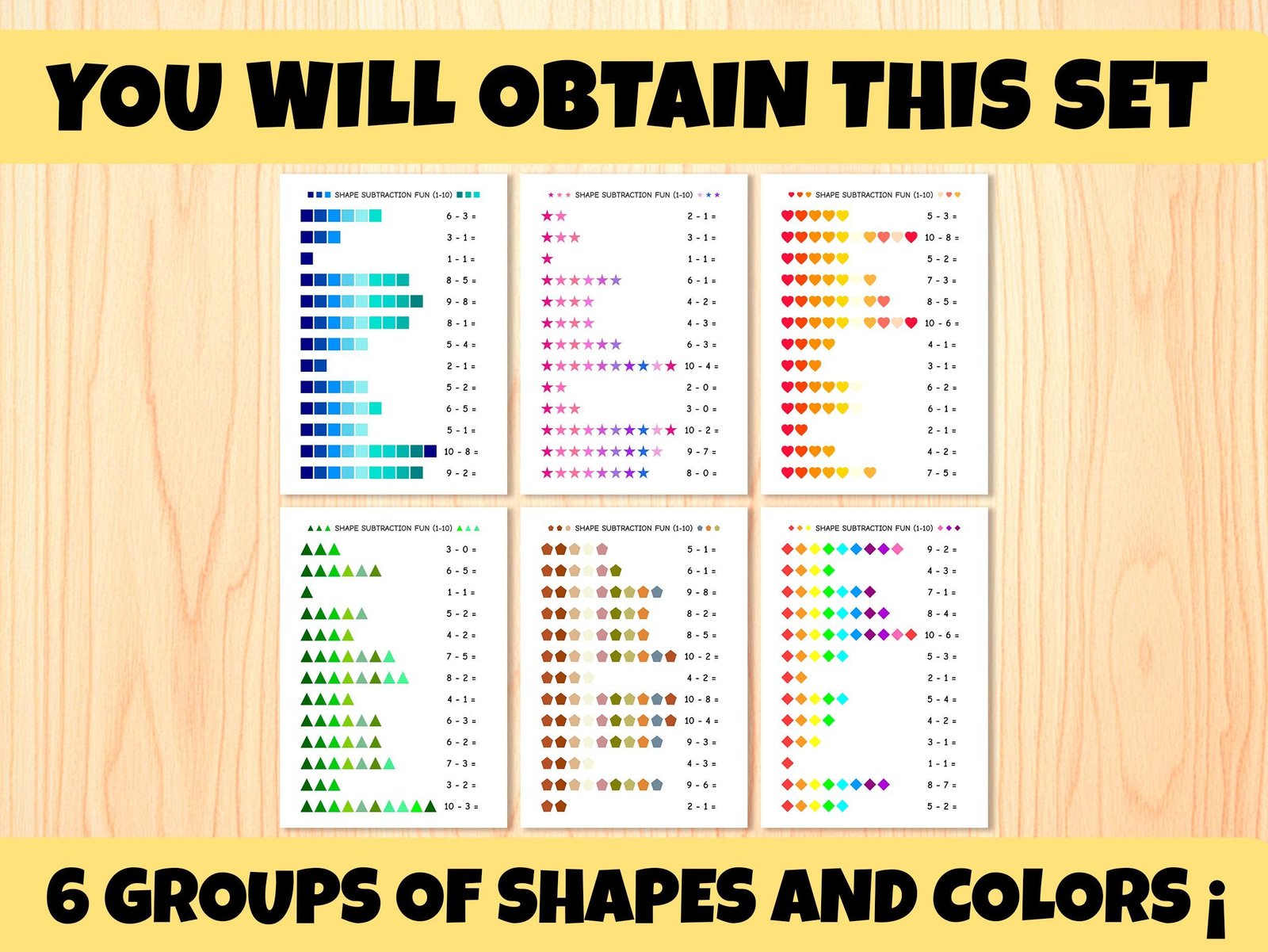Visual Subtraction Worksheet: Kindergarten Math Shapes Activity (PDF) - Image 3