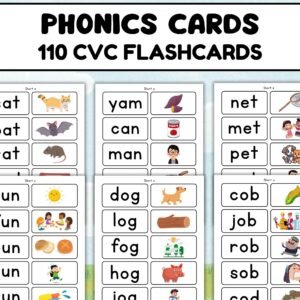 110 CVC Flashcard, CVC Words for Kids, Phonics Cards, Short Vowels Learning, Kindergarten Reading Activity, Digital Download Homeschooling