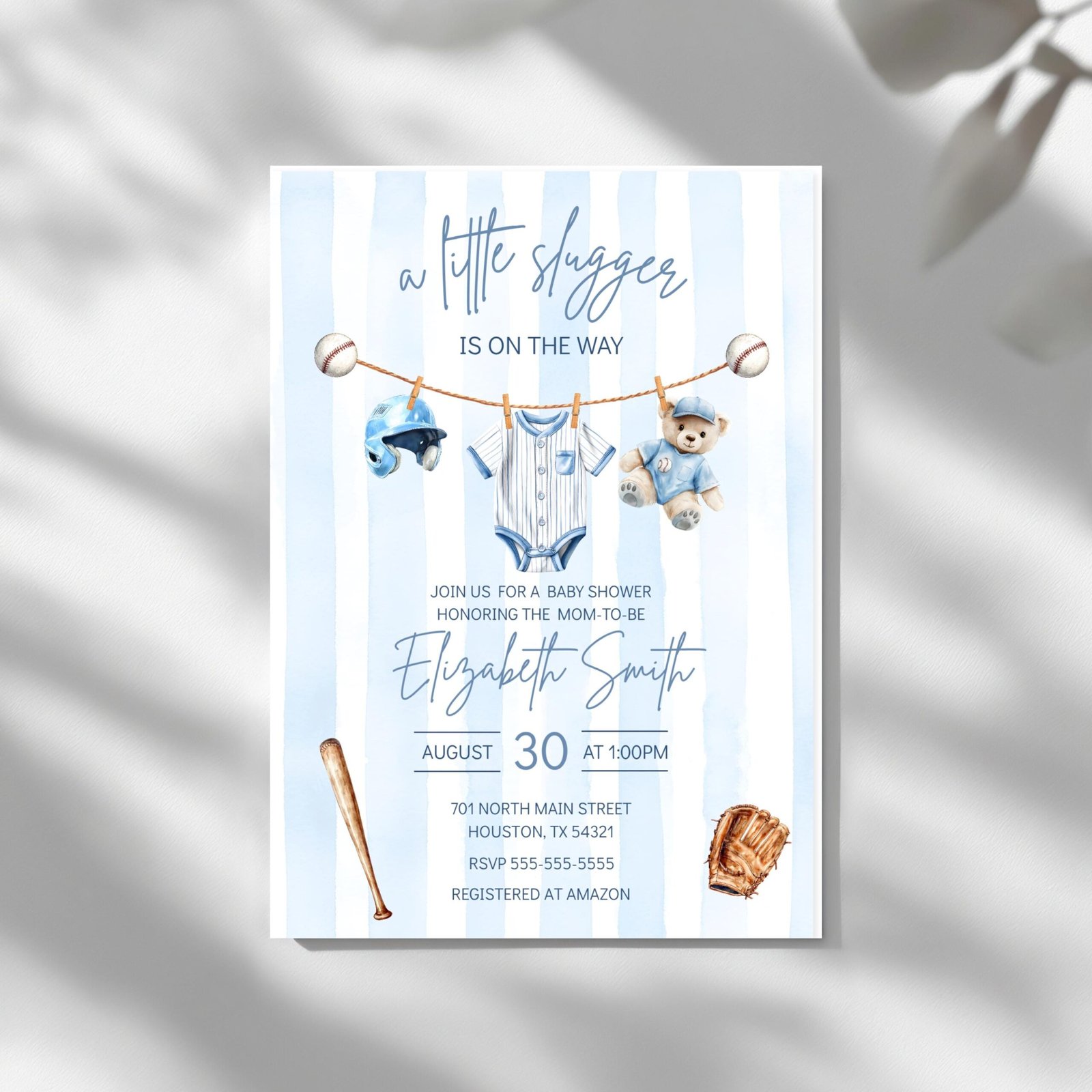 Baseball Baby Shower Invitation - Editable - Printable - Canva Template - Digital Download - Cute Baby Shower Invite - Little Slugger Invite - Image 3