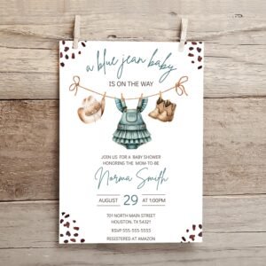 Blue Jean Baby Shower Invitation - Editable - Printable - Canva Template - Digital Download - Girl Baby Shower Invite - Western Invite