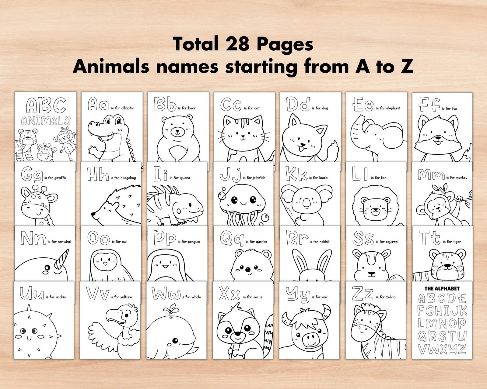 Big ABC Coloring Pages, Animal Alphabet Preschool Color of the Week Worksheet, Printable Toddler Learning Letters Activity, First ABC Book - Image 3