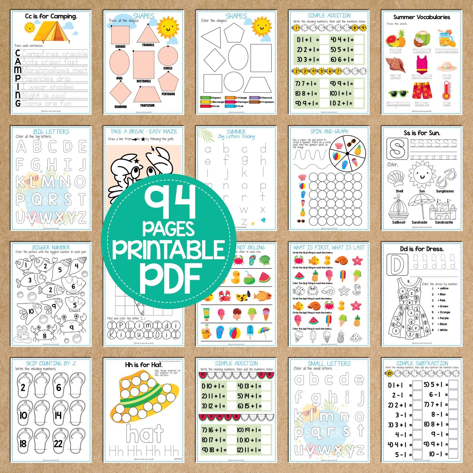 Summer Preschool Kindergarten Activity Packet, Summer Kids Activity, Homeschool Printable, Preschool Kindergarten Summer Worksheet - Image 3