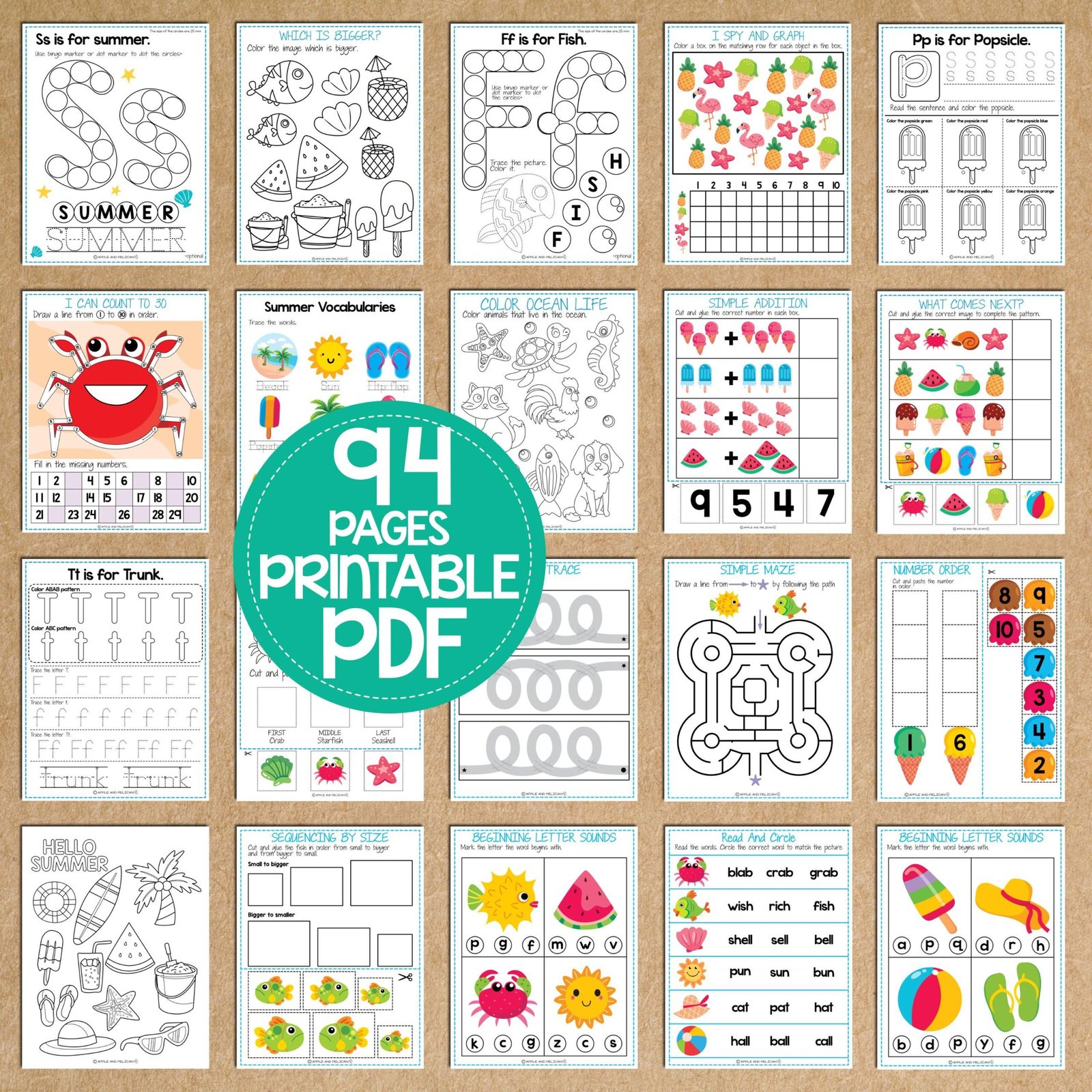 Summer Preschool Kindergarten Activity Packet, Summer Kids Activity, Homeschool Printable, Preschool Kindergarten Summer Worksheet - Image 5