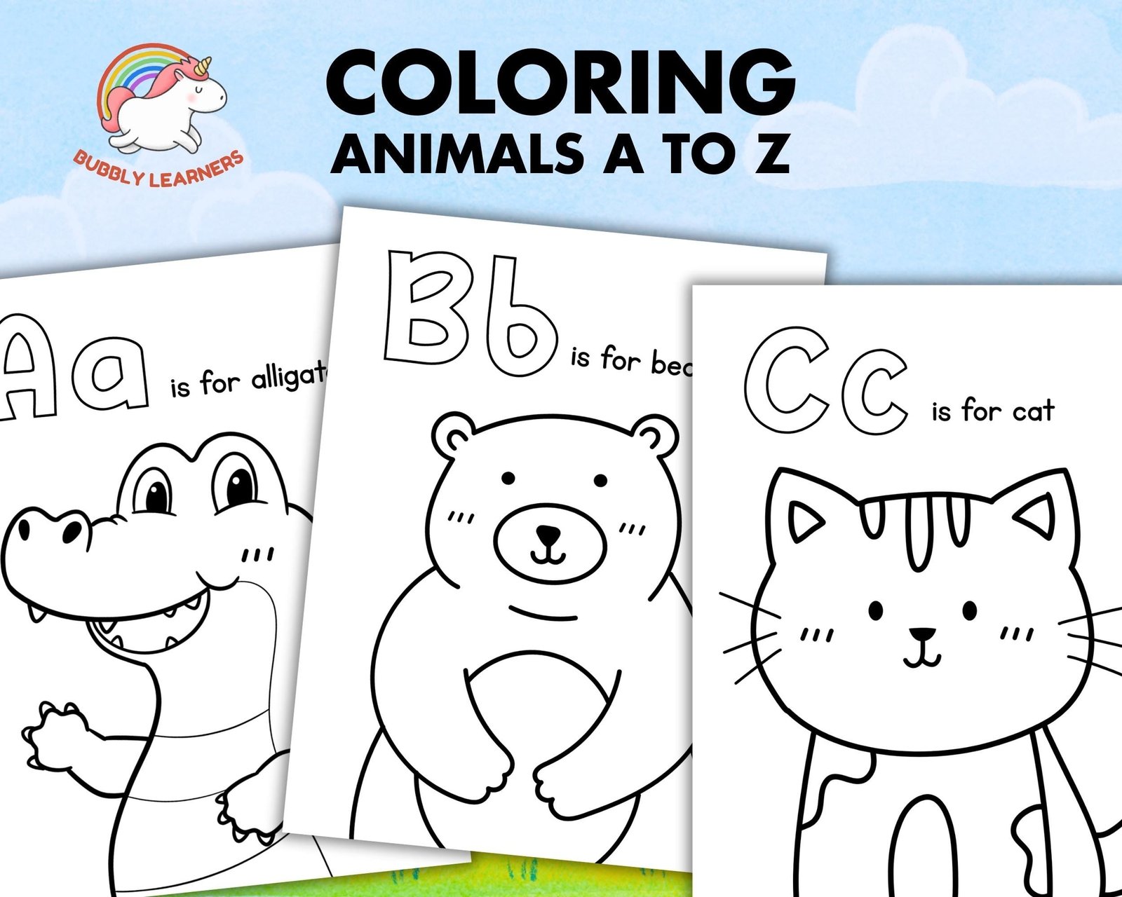 Big ABC Coloring Pages, Animal Alphabet Preschool Color of the Week Worksheet, Printable Toddler Learning Letters Activity, First ABC Book