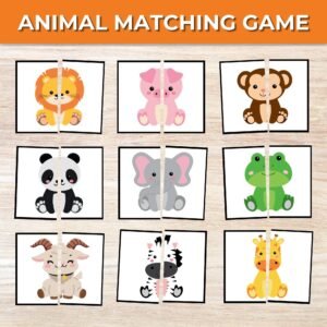 Animal Matching Game: Symmetry Cards, Montessori Learning (PDF)