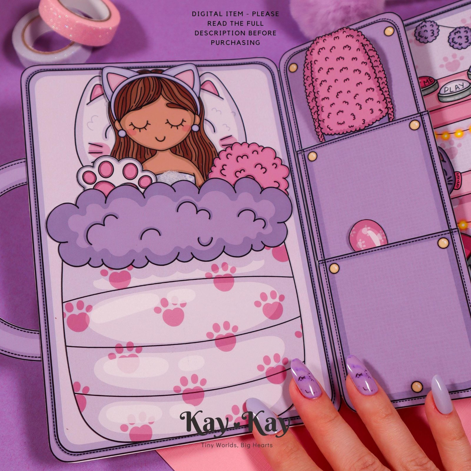 Printable Dollhouse for Paper Dolls Kitty Themed, Digital Download, Crafts for Kids, Dress Up - Image 2