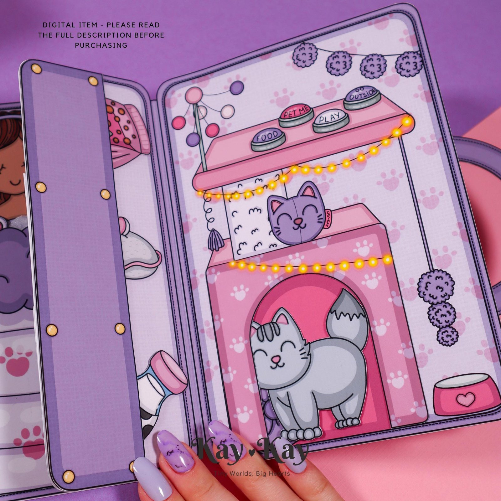 Printable Dollhouse for Paper Dolls Kitty Themed, Digital Download, Crafts for Kids, Dress Up - Image 5