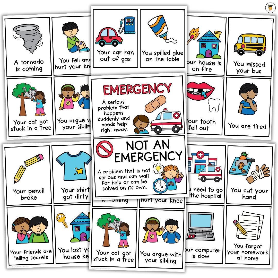 30 Emergency vs Non-Emergency | Functions Task Cards | Which One | Speech Therapy | ABA | Category | Autism | Flashcards for Kids | Sorting
