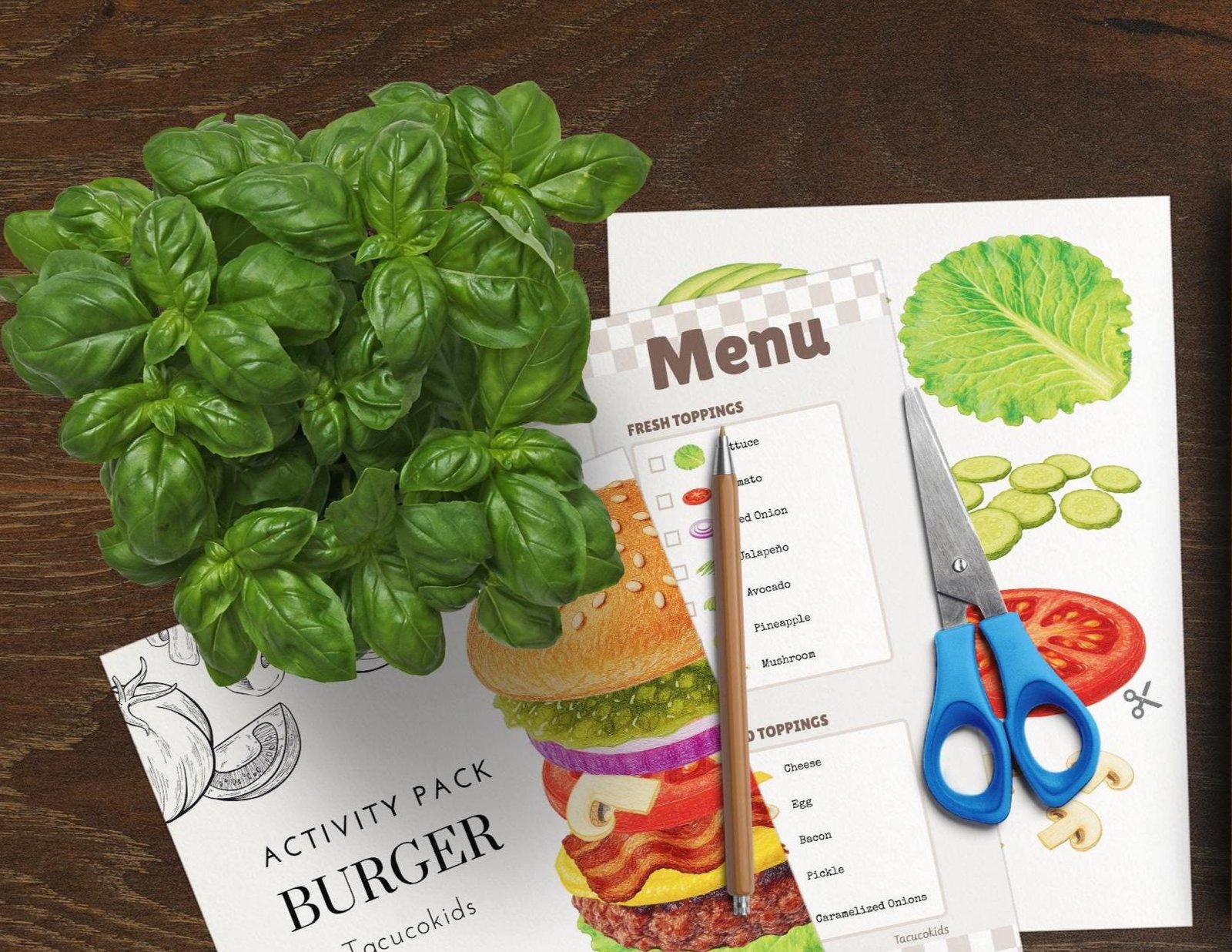 Burger Building Activity Pack: Kids Pretend Play Restaurant Game (Educational Printable PDF) - Image 4