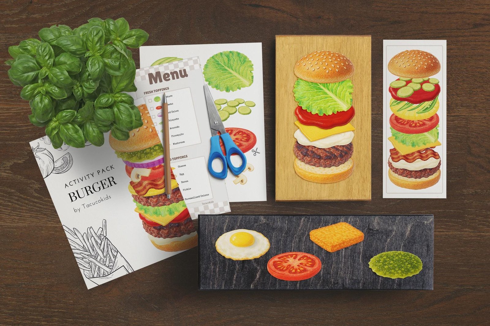 Burger Building Activity Pack: Kids Pretend Play Restaurant Game (Educational Printable PDF)