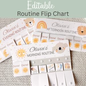 Editable Routine Flip Chart Daily Chore Chart for Kids Morning Afternoon & Evening Routine Chart Toddler Flip Chore Chart Kids To Do List