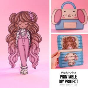 Printable Bunny Bundle with Paper Dolls Dress Up, Digital Download, Crafts for Kids