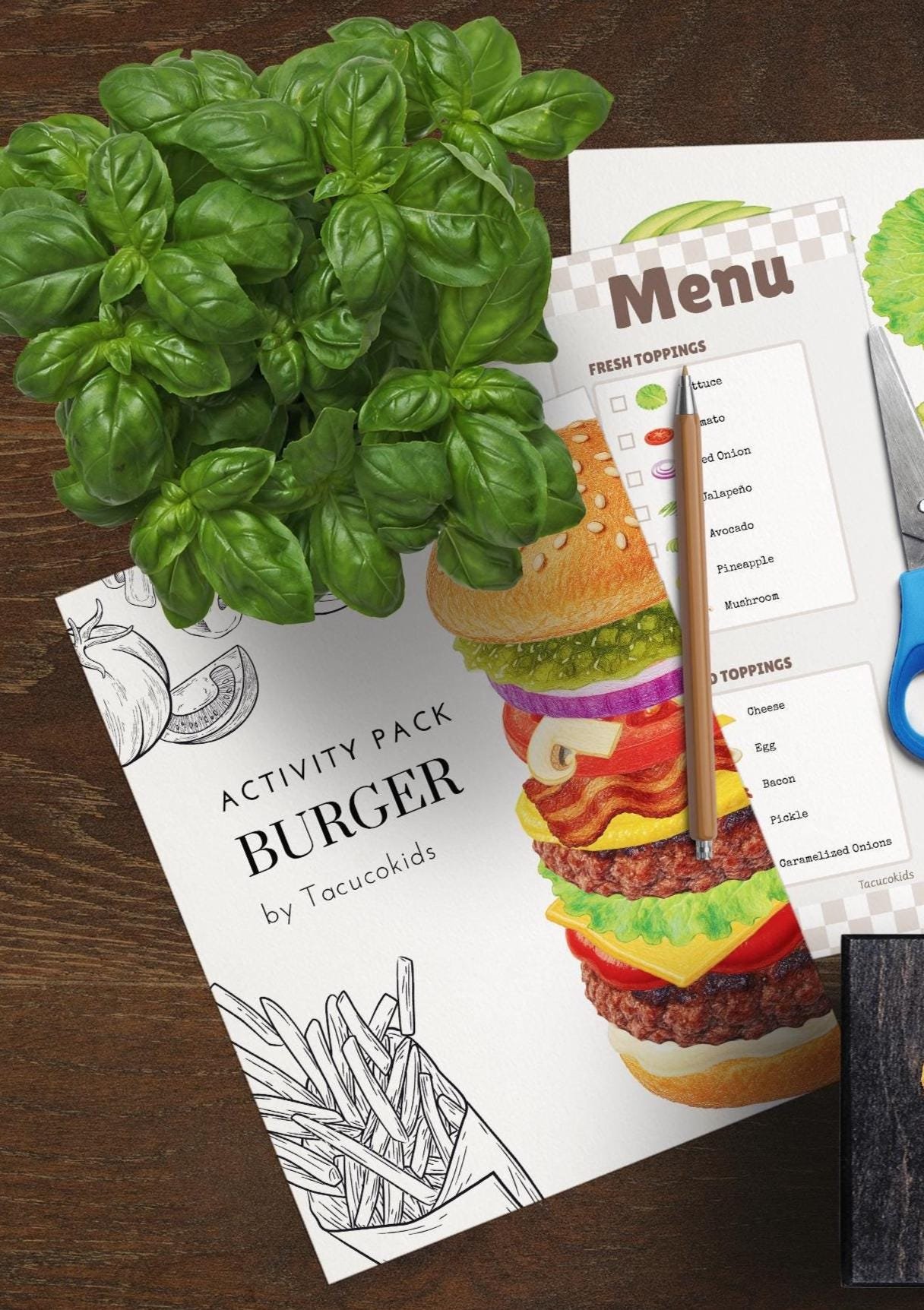 Burger Building Activity Pack: Kids Pretend Play Restaurant Game (Educational Printable PDF) - Image 3