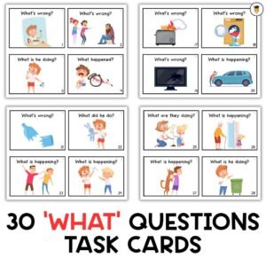 30 What Question Task Cards | WH Questions | Functions Task Cards | Which One | Speech Therapy | ABA | Category | Autism | Flashcards | ESL