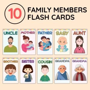 10 Family Flash Cards, Common Family Members for Kids, Toddler Learning, Preschool Printable, Homeschool, Montessori, Digital Download