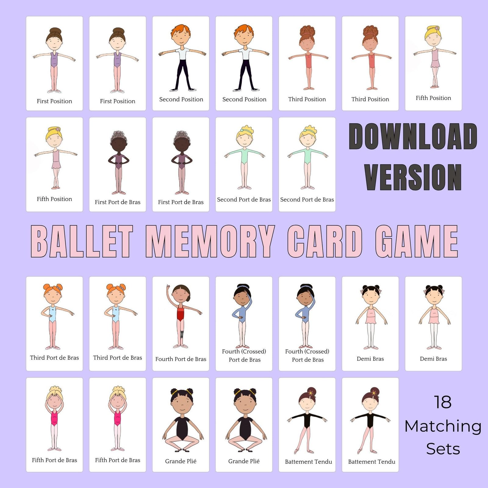 Ballet Memory Card Game: Learning Dance Positions (Digital Download, Printable Cards)