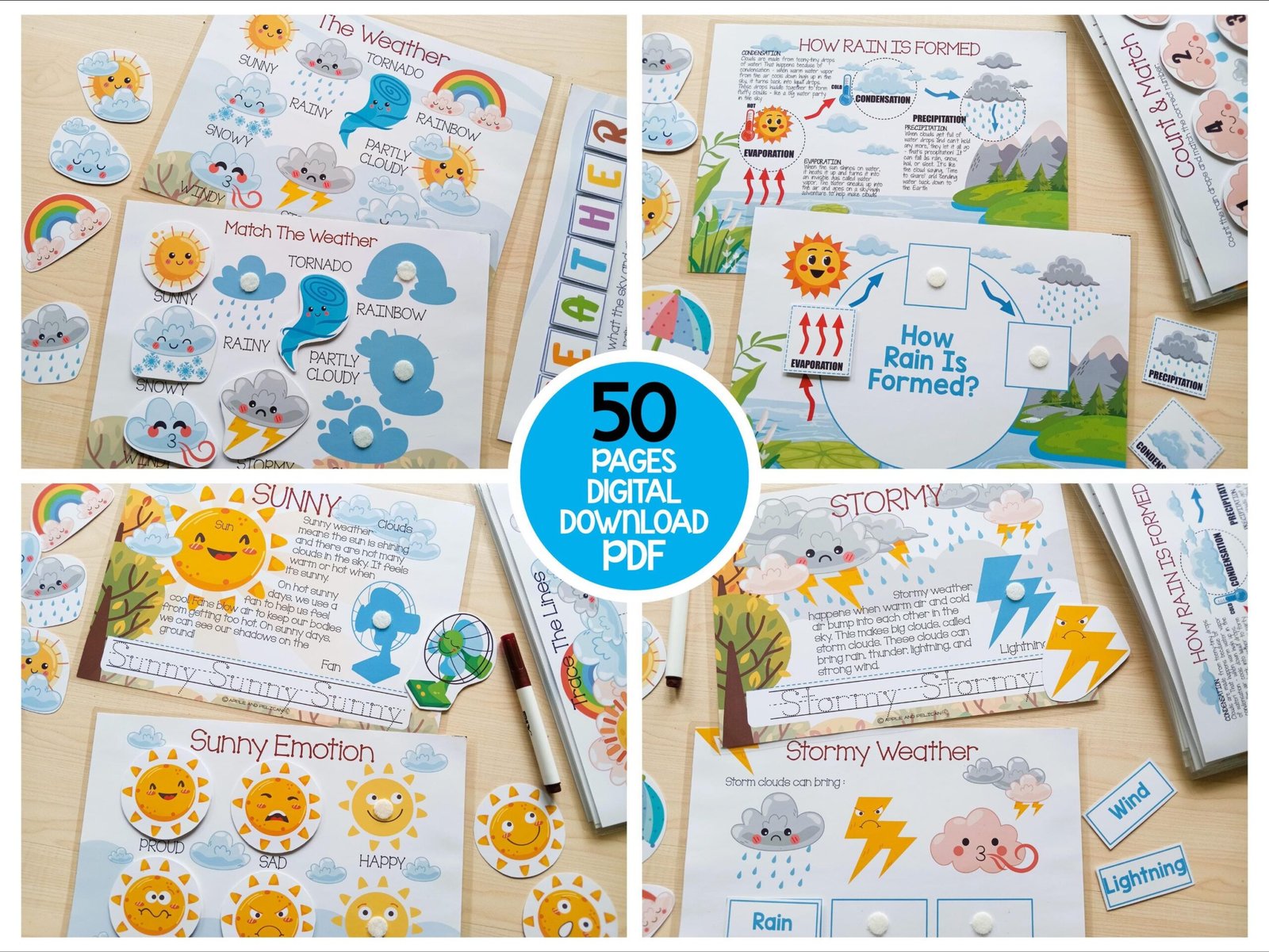 Weather Learning Binder, Printable Toddler Busy Book, Montessori Preschool Activities, Homeschool Resources, Kindergarten Activity Worksheet - Image 3