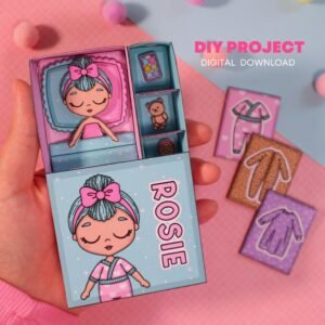 Printable Paper Doll Rosie in a Box – DIY Mini Craft for Kids | Matchbox Dollhouse | Digital Download