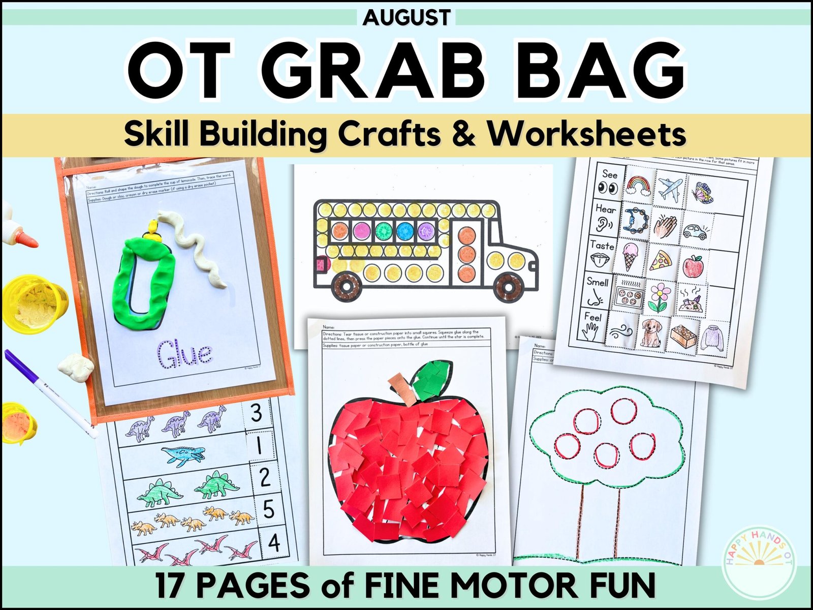 August Back to School Occupational Therapy Preschool Fine Motor Skills: OT Preschool Tracing, Scissor Skill, & Counting Worksheets For Kids