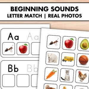 Beginning Sounds Letter Match Phonics Activity for Preschool, Real Photo Alphabet Worksheets and Educational Game, Preschool Literacy ABC