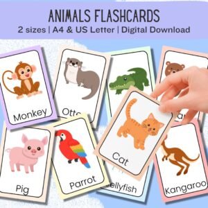 Animal Flashcards for Kids – Printable Learning Cards, Digital Download, Preschool & Toddler Learning (A4/US Letter)