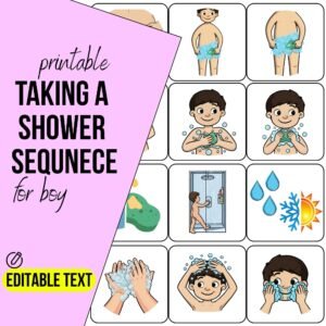 Autism Shower Routine Flashcards for Boys, AAC Communication Visuals (Editable PDF)
