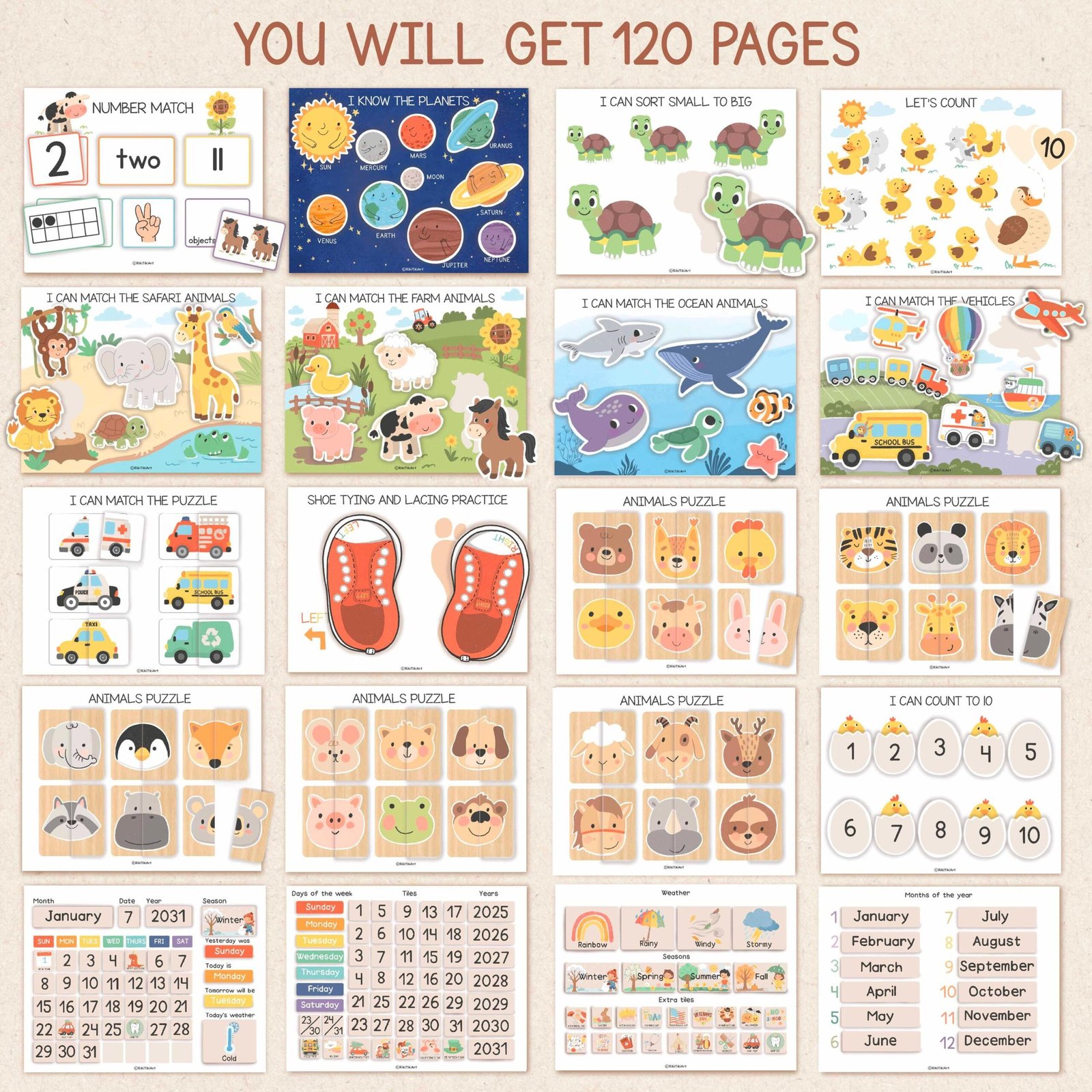 Toddler Busy Book Printable Montessori Learning Binder, Preschool Activities Busy Binder, Kids Quiet Book, Homeschool Resources - Image 3