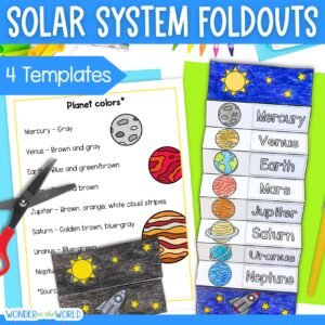 Solar system planets space foldout kids' craft | A4 and 11x8.5 inch | Digital Download | Science | Cut and paste PDF