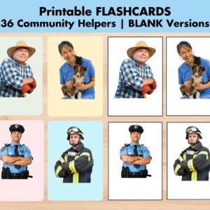 36 Community Helper Blank Flashcards, Preschool Printable Job Occupation Flash Card, Real Profession Photo, Back to School Montessori
