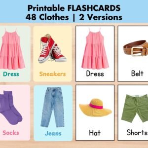48 Printable Clothes Flashcards for Kids with Real Photos, Clothing and Accessories Learning Cards, Montessori Preschool Activity PDF