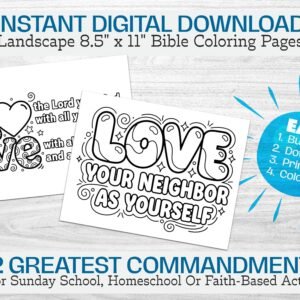 Two Greatest Commandments Coloring Pages | Love The Lord Your God & Love Your Neighbor Coloring Sheets | Bible Lessons Printable Activity