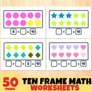 Ten Frame Math Worksheets Printable 50 Pages Addition Subtraction Preschool Kindergarten Activity Homeschool Resource