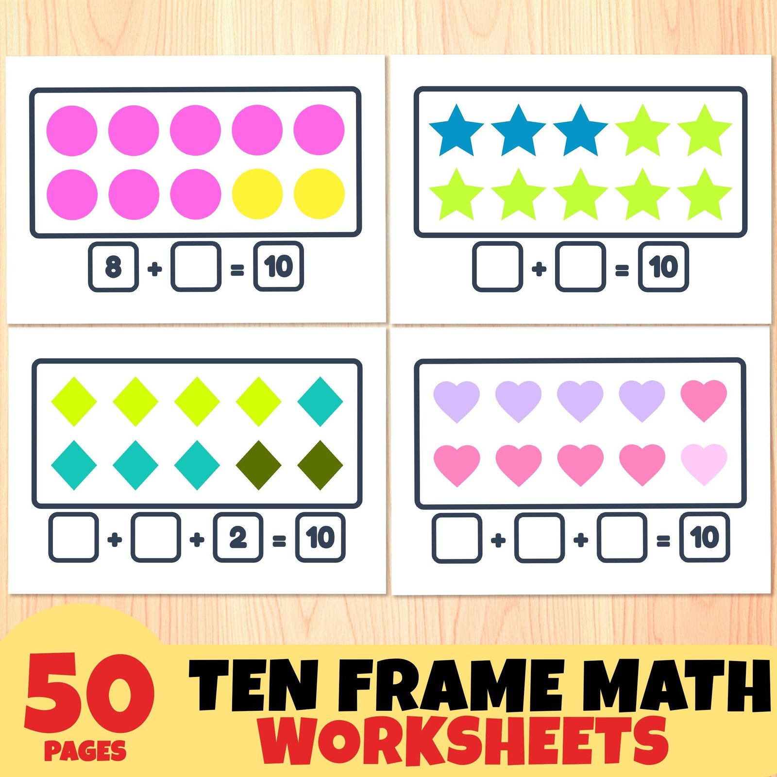 Ten Frame Math Worksheets Printable 50 Pages Addition Subtraction Preschool Kindergarten Activity Homeschool Resource
