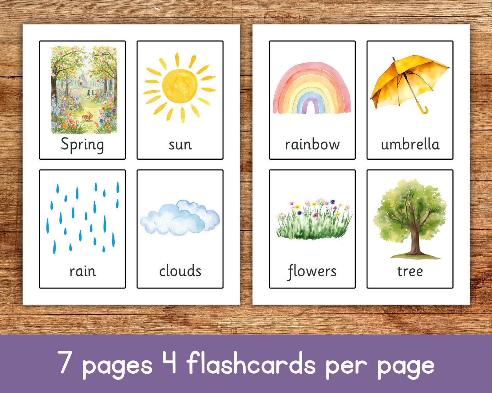 Spring Flash Cards, Easter Flashcards, Educational Printable, Toddler Flashcards, Pre-School Flashcards, Spring Keywords Seasons Vocab - Image 2