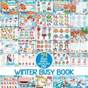 Printable Winter Busy Book, Preschool Learning Binder, Toddler Kids Quiet Book, Montessori Homeschool, Interactive Activity