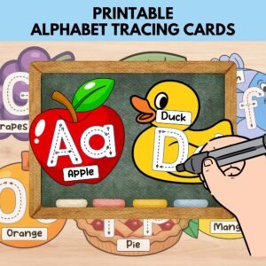 26 Letter Tracing Cards, Preschool Tracing Cards Activity, ABC Flashcards, Printable Homeschool Worksheet, Back To School Montessori Toy