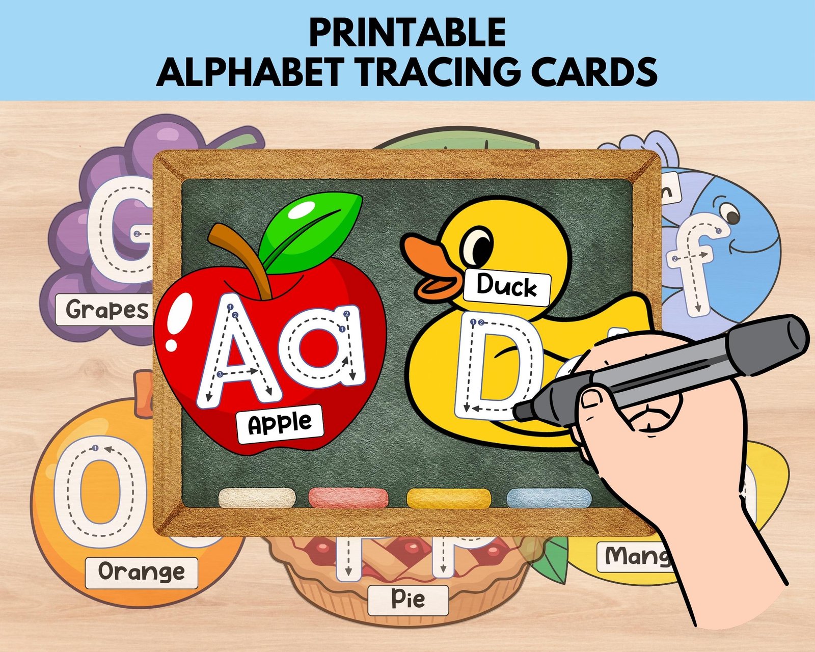 26 Letter Tracing Cards, Preschool Tracing Cards Activity, ABC Flashcards, Printable Homeschool Worksheet, Back To School Montessori Toy