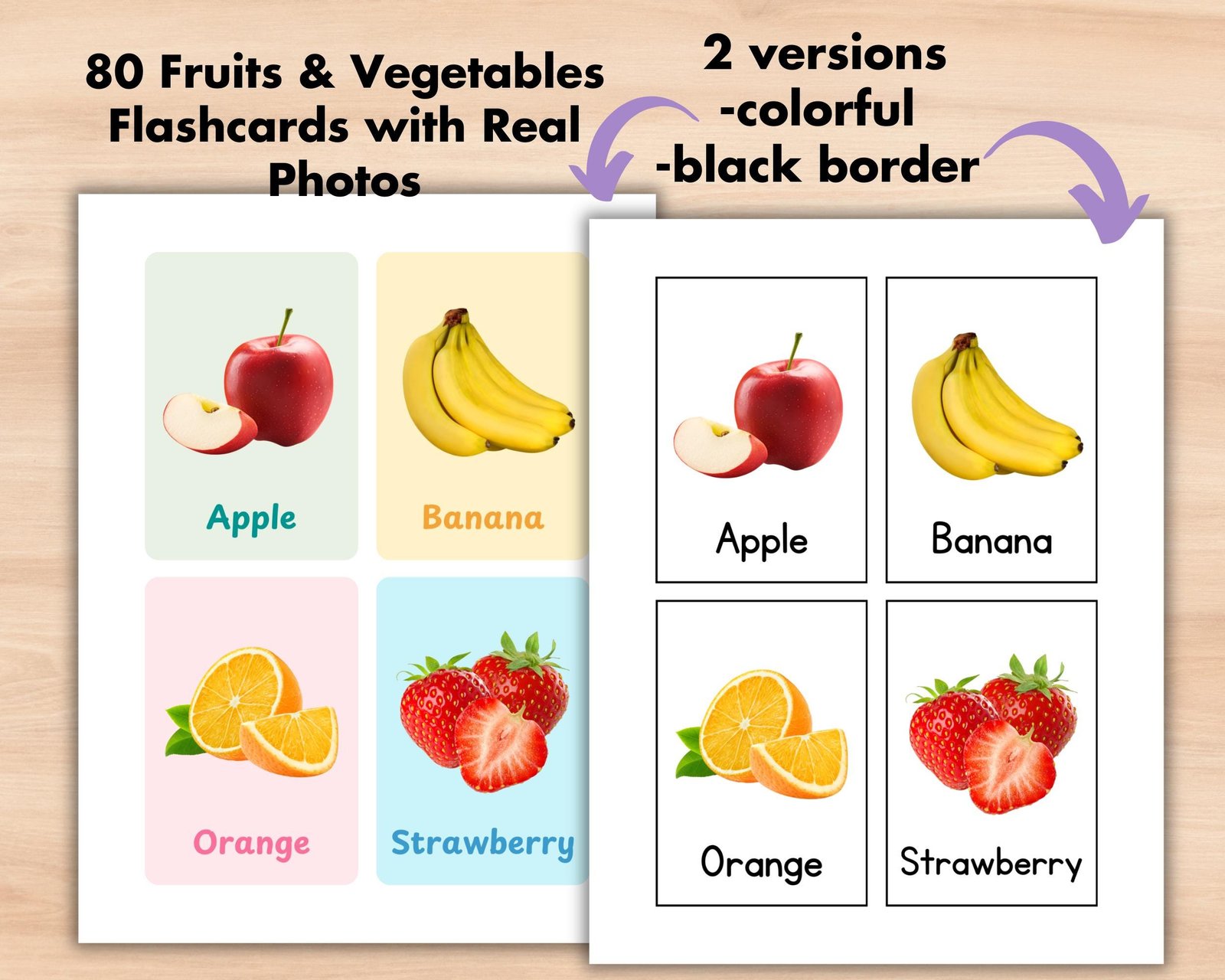 80 Fruits Vegetables Flashcards, Printable Real Photo Food Nomenclature Flash Cards PDF, Educational Back to School Activity Montessori - Image 2
