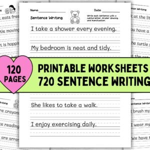 720 Write the Sentence Worksheets , Printable Copy Sentence Handwriting Practice, 1st-3rd Grade ELA, Sight Word Homeschool PDF, Morning Work