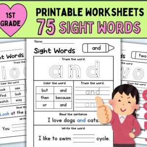 75 First Grade Fry's Sight Words Worksheets PDF | 1st Grade Reading Practice, Trace Color Read Write Activities | US Letter & A4 Printable