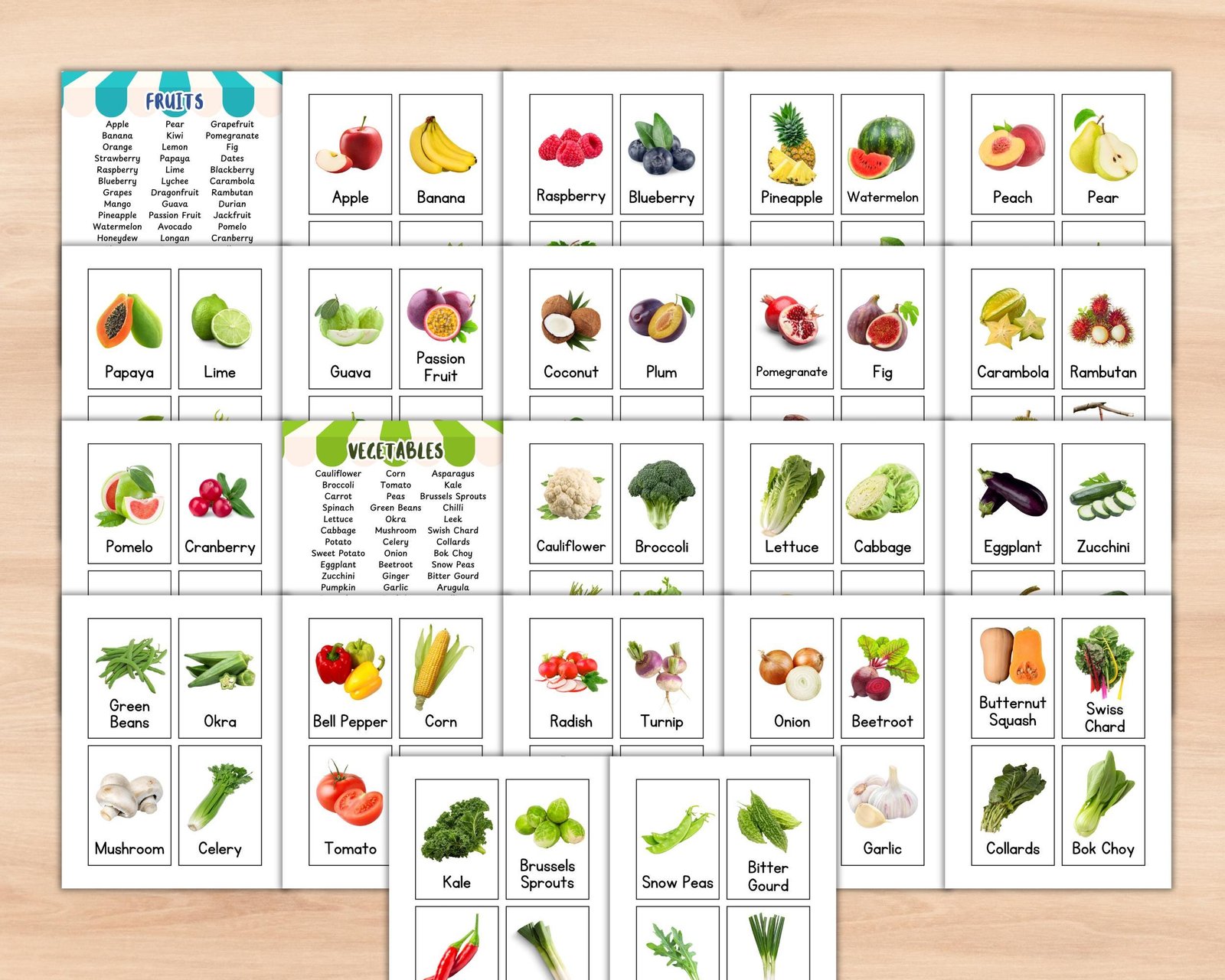 80 Fruits Vegetables Flashcards, Printable Real Photo Food Nomenclature Flash Cards PDF, Educational Back to School Activity Montessori - Image 4