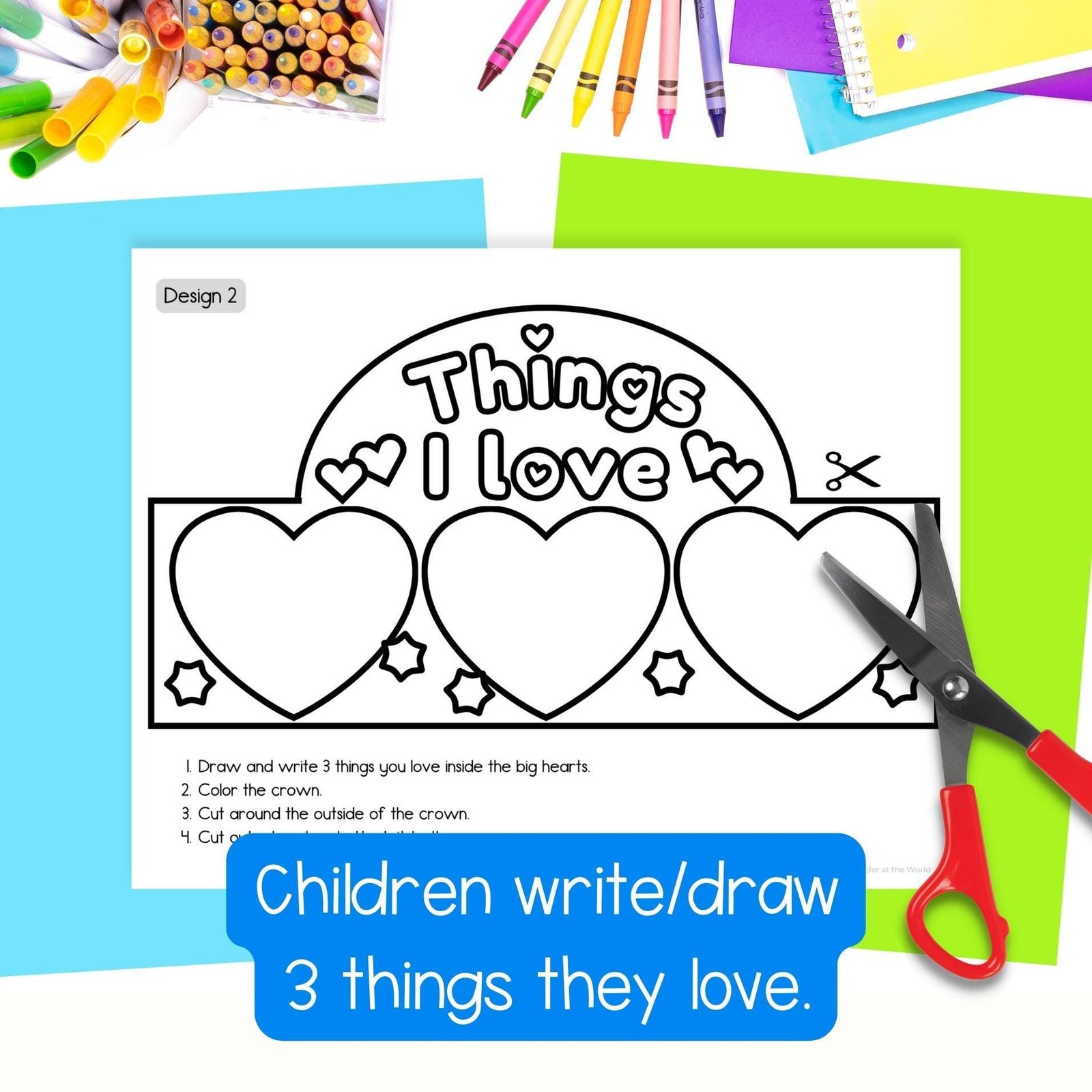 Valentine's Day things I love crown headband craft activity template PDF - Image 2