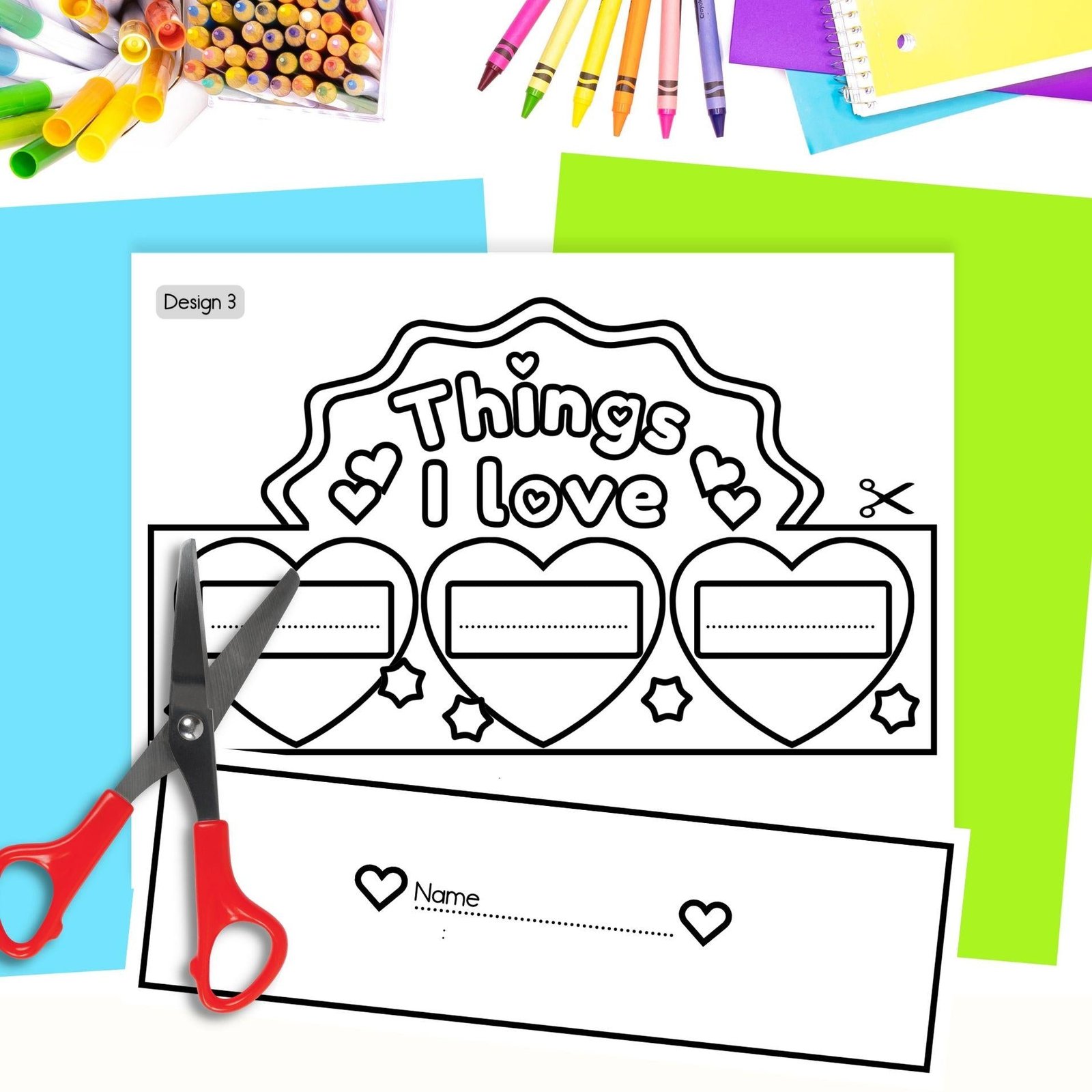 Valentine's Day things I love crown headband craft activity template PDF - Image 4