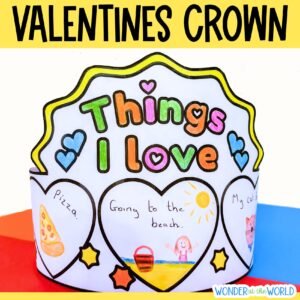 Valentine's Day things I love crown headband craft activity template PDF
