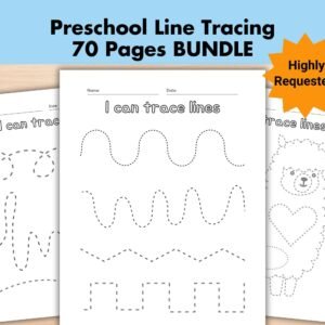 70 Preschool Line Tracing Worksheets Bundle, Line Trace Page Printable, Homeschool busybook,Kindergarten Curriculum Learning,Pre Handwriting